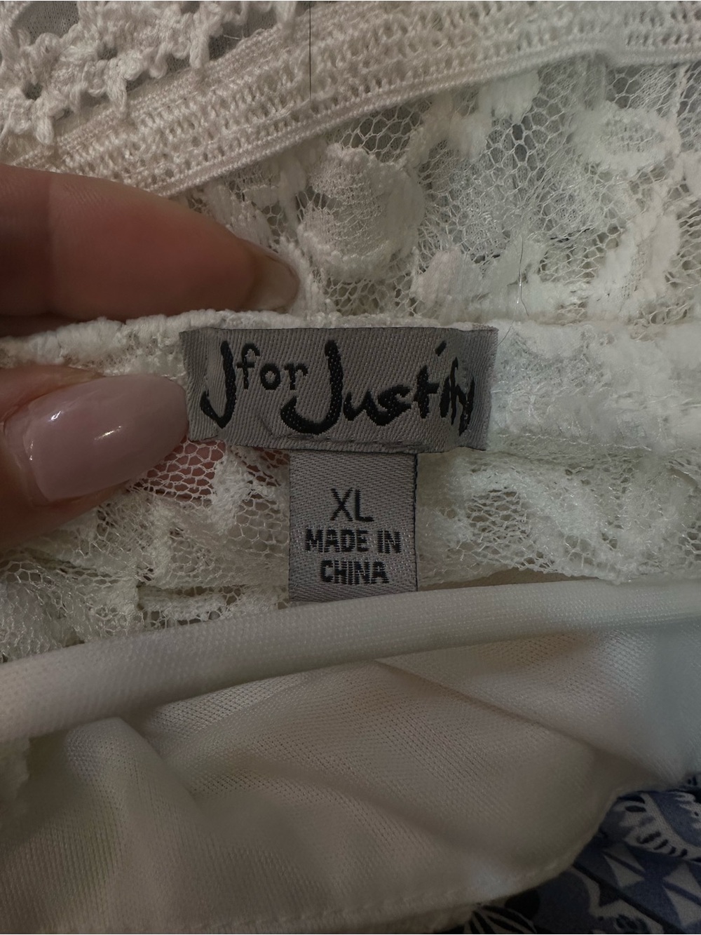 J for Justify Cream Crochet Bodice Blue Striped Maxi Dress - Picture 7 of 9
